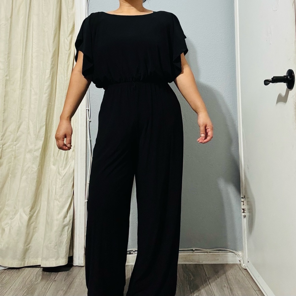Emma & Michele Women Classic Black Dolman Sleeve Relaxed Fit Jumpsuit Size‎ M